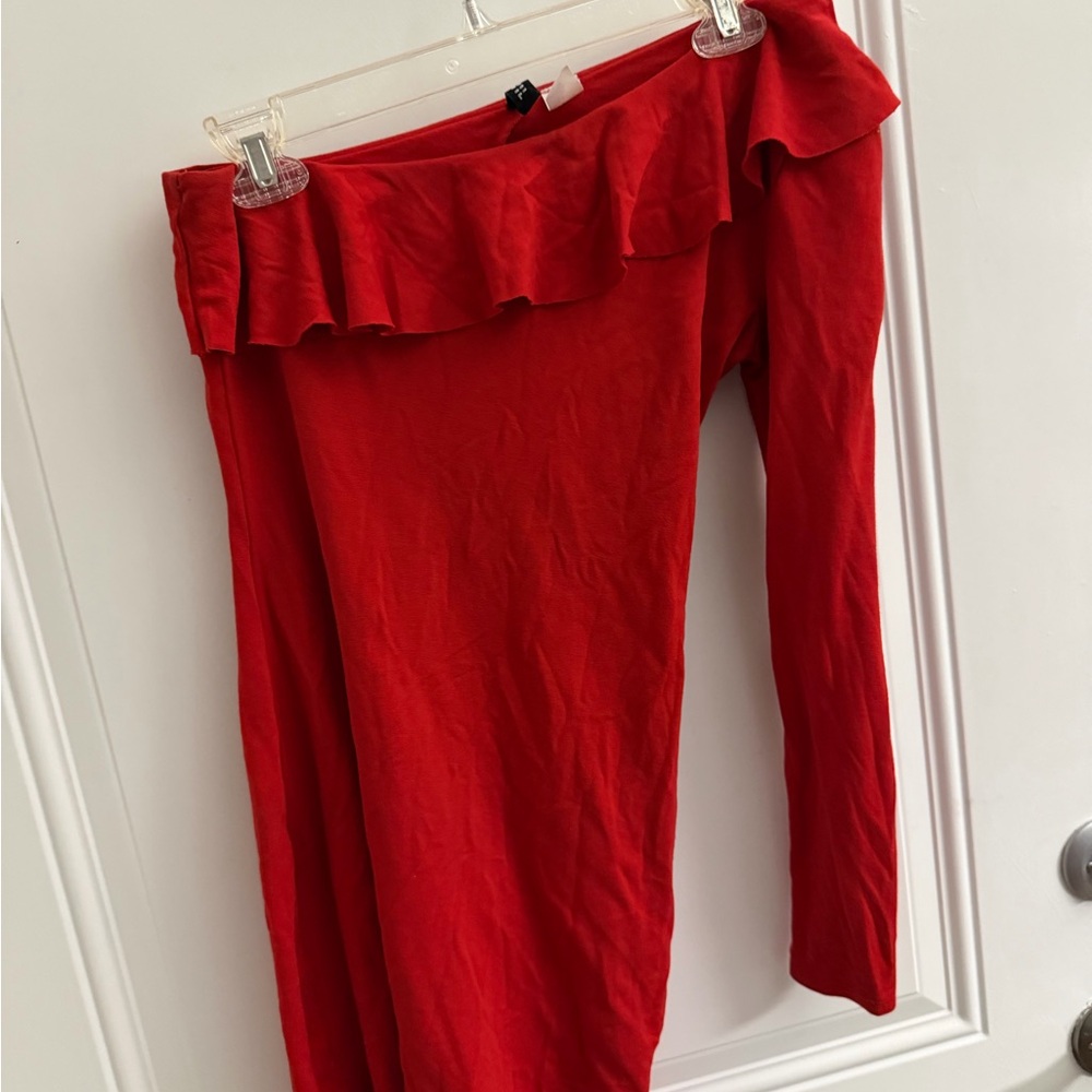 H&M Vibrant Red Pencil Skirt with Ruffle